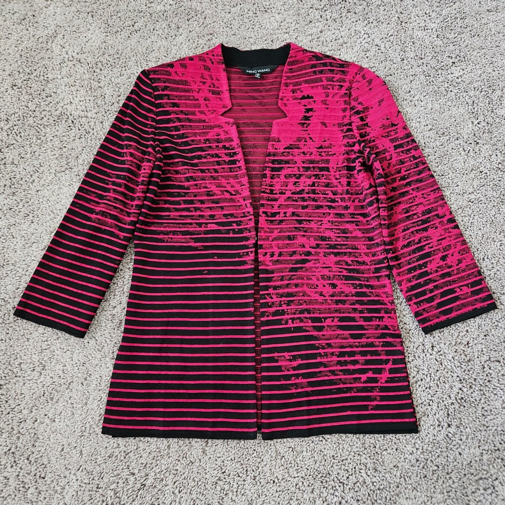 Ming Wang Jacket Size XS Pink Black NEW Striped Abstract Knit Office Career Art